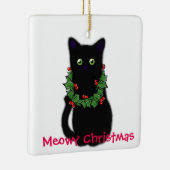 Meowy Christmas | Katzenliebhaber | Schwarzkatze Keramikornament (Rechts)