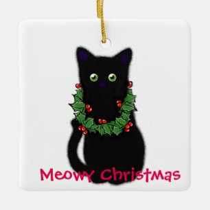 Meowy Christmas   Katzenliebhaber   Schwarzkatze Keramikornament