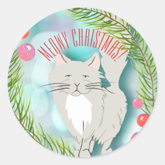Meowy Christmas Kitten Cat Holiday Card Sticker (Vorderseite)