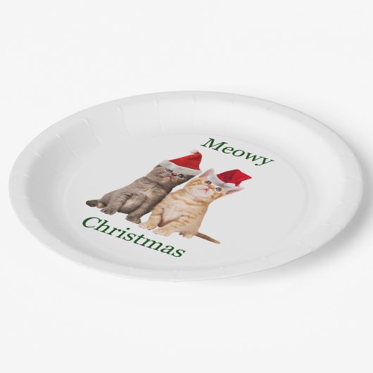 Meowy Christmas Kitten Paper Plate Pappteller (Schrägansicht)