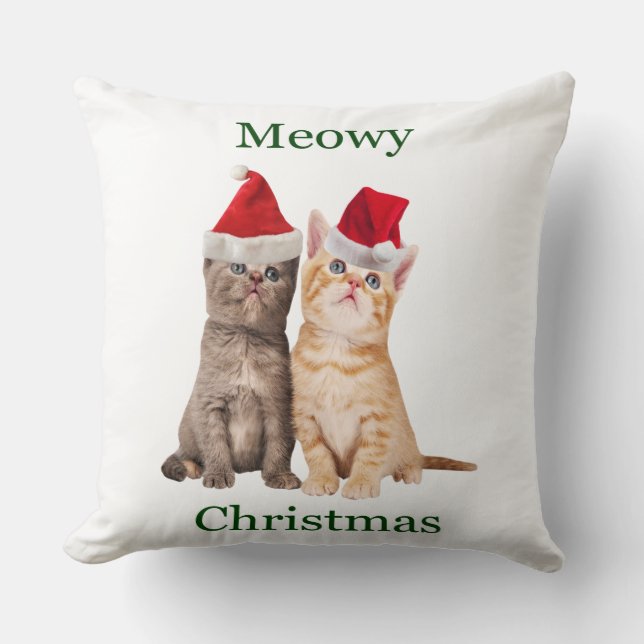 Meowy Christmas Kitten Square Kissen (Vorderseite)