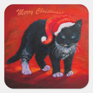 Meowy Christmas Kitty Quadratischer Aufkleber