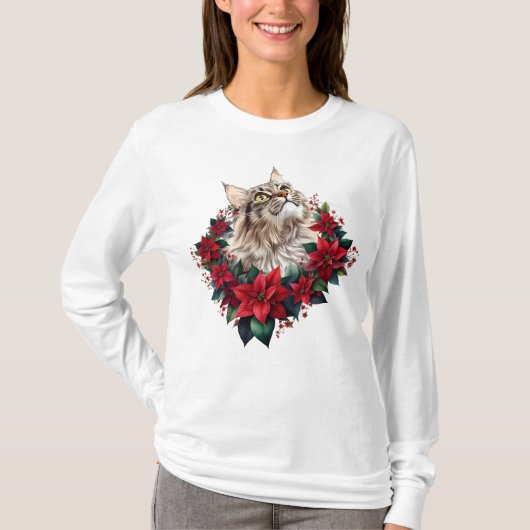 Meowy Christmas Maine Coon Cat  T-Shirt (Vorderseite)