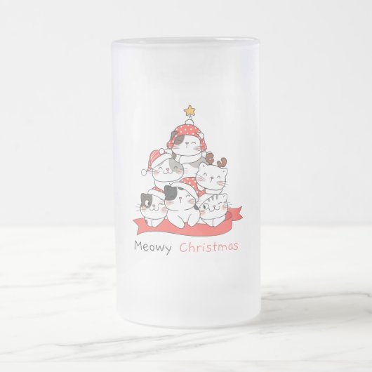 Meowy Christmas Mattiert Glass Bierbraun Tasse (Mittel)