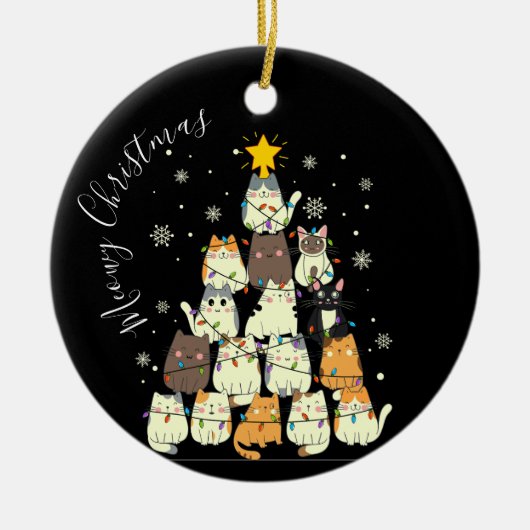 Meowy Christmas Merry Cat Tree Keramik Ornament (Vorne)
