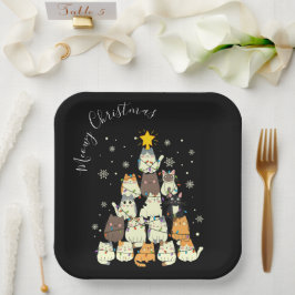 Meowy Christmas Merry Cat Tree Pappteller