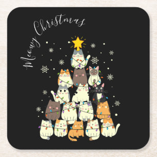 Meowy Christmas Merry Cat Tree Rechteckiger Pappuntersetzer