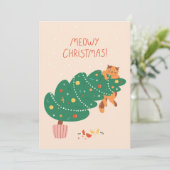 Meowy Christmas - Mischievous Feline Fun Feiertagskarte (Stehend Vorderseite)