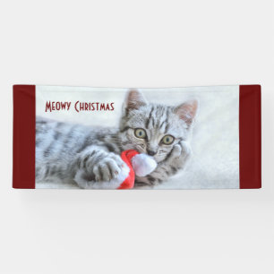 Meowy Christmas Niedlich Gray Tabby Cat Banner