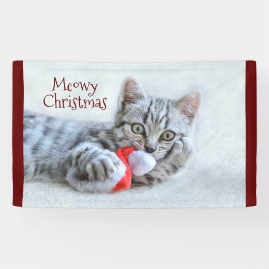 Meowy Christmas Niedlich Gray Tabby Cat Banner (Horizontal)