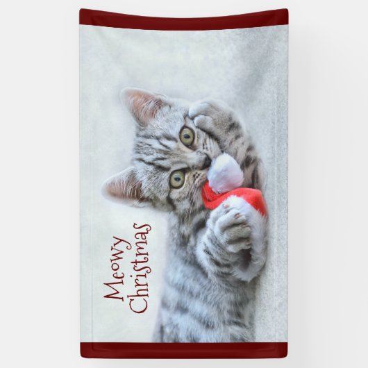 Meowy Christmas Niedlich Gray Tabby Cat Banner (Vertikal)