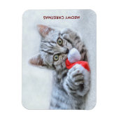 Meowy Christmas Niedlich Gray Tabby Cat Magnet (Vertikal)