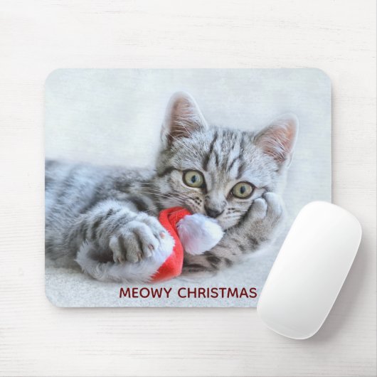 Meowy Christmas Niedlich Gray Tabby Cat Mousepad (Mit Mouse)