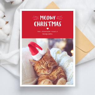 Meowy Christmas   Niedliche Cat Holiday Foto Card Feiertagskarte