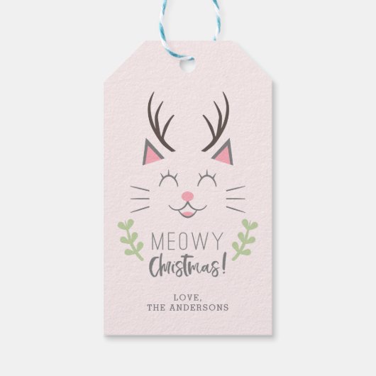Meowy Christmas | Niedliche Katze, Antler Personal Geschenkanhänger (Rückseite)