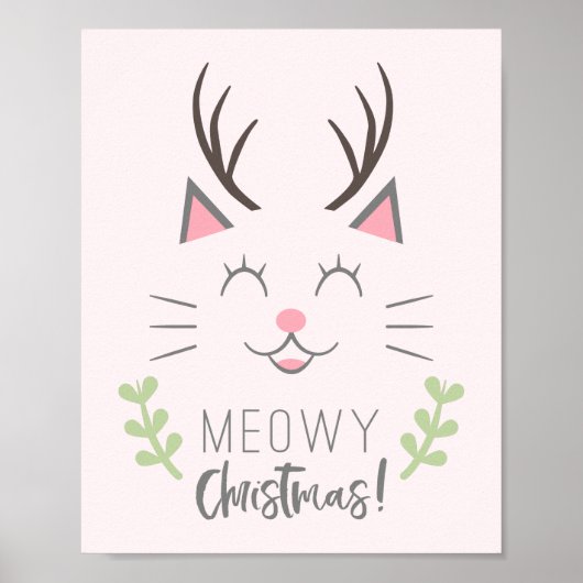 Meowy Christmas | Niedliche Katze, Antler Poster (Vorne)