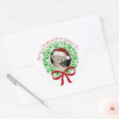 Meowy Christmas Paw Print Holiday Wreath Foto Runder Aufkleber (Umschlag)