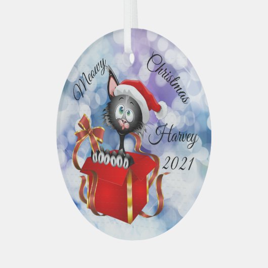 Meowy Christmas Personalisiert Cat Ornament (Vorderseite links)