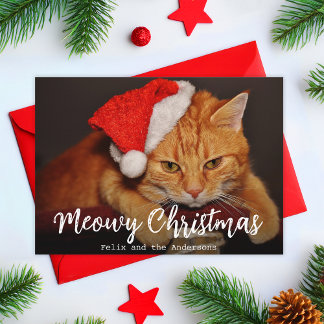 Meowy Christmas Pet Foto Katze mit Roter Weihnacht Feiertagskarte