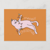 Meowy Christmas Pink Cat Lights Feiertagspostkarte (Vorderseite)