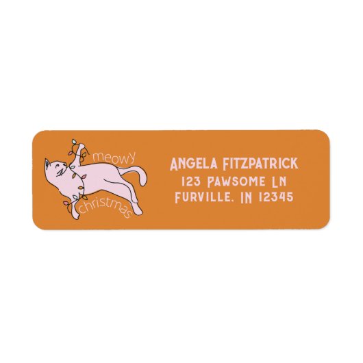 Meowy Christmas Pink Cat Lights Rücksendeadresse (Vorne)