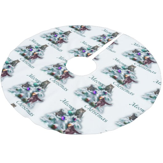 Meowy Christmas Polyester Weihnachtsbaumdecke (Schrägansicht)