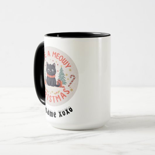 Meowy Christmas Purfect Black Cat Tasse (Vorderseite Links)
