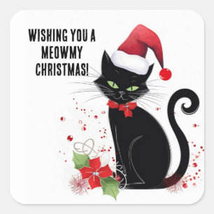 Meowy Christmas! Quadratischer Aufkleber