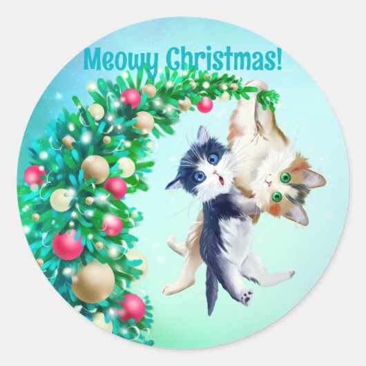 Meowy Christmas Runder Aufkleber (Vorderseite)