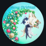 Meowy Christmas Runder Aufkleber<br><div class="desc">Meowy Christmas</div>