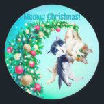 Meowy Christmas Runder Aufkleber<br><div class="desc">Meowy Christmas</div>