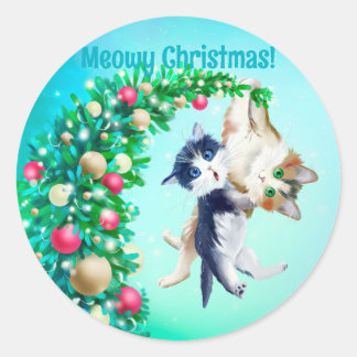 Meowy Christmas Runder Aufkleber