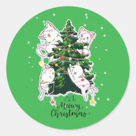 Meowy Christmas Runder Aufkleber