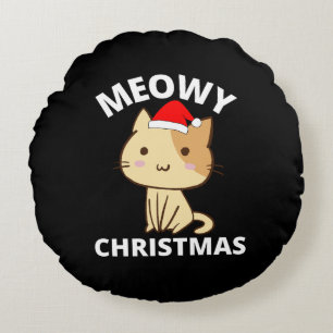 Meowy Christmas Rundes Kissen