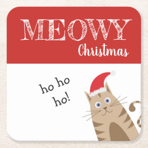 Meowy Christmas santa Cat lustig kitty Rechteckiger Pappuntersetzer