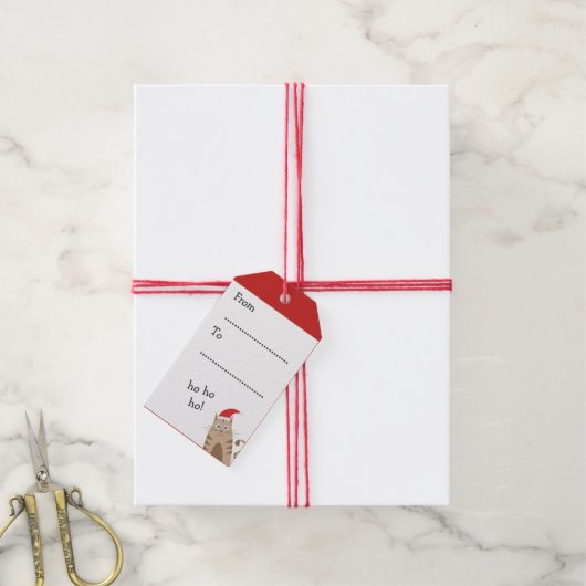 Meowy Christmas santa cat personalisierter Name Geschenkanhänger (Mit Garn)