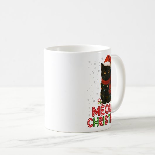 Meowy Christmas Santa Hat Funny Black Cat Men Wome Kaffeetasse (VorderseiteRechts)