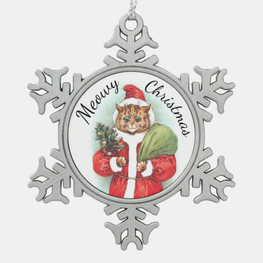 Meowy Christmas Schneeflocken Zinn-Ornament (Vorderseite)