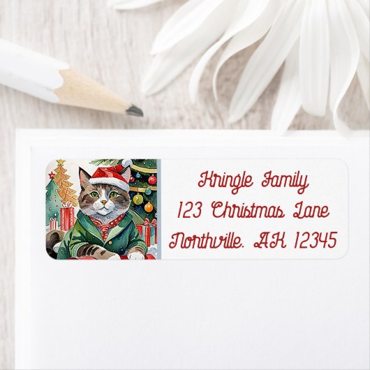 Meowy Christmas Tabby Cat Rücksendeadresse (Insitu)