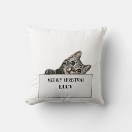 Meowy Christmas Throw Pillow – Holly Paws Holiday Kissen