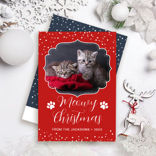 Meowy Christmas White Script Pet Cat Foto Feiertagskarte