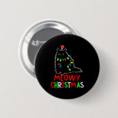 Meowy Christmas Xmas Lights Black Cat Pajamas Button (Vorne & Hinten)