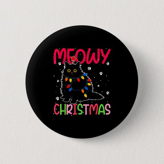 Meowy Christmas Xmas Lights Black Cat Pajamas Fami Button (Vorderseite)