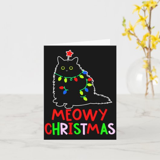 Meowy Christmas Xmas Lights Black Cat Pajamas Karte (Gelbe Blume)