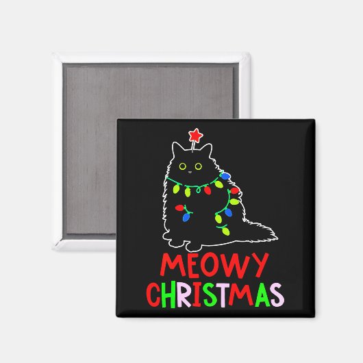 Meowy Christmas Xmas Lights Black Cat Pajamas Magnet (Vorderseite/Rückseite)