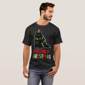 Meowy Christmas Xmas Lights Black Cat Pajamas T-Shirt (Vorne ganz)