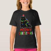 Meowy Christmas Xmas Lights Black Cat Pajamas  T-Shirt (Vorderseite)