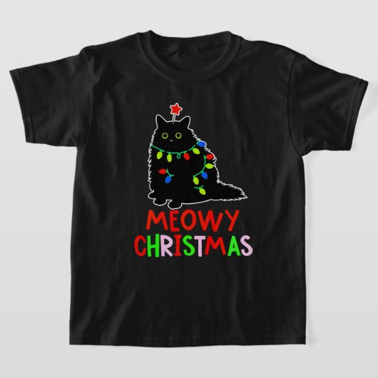 Meowy Christmas Xmas Lights Black Cat Pajamas  T-Shirt (Ablage )