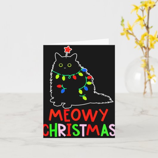 Meowy Christmas Xmas Lights Black Cat Pajamas Todd Karte (Gelbe Blume)