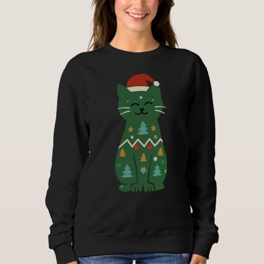 Meowy Christmas Xmas Lights Black Cat Sweatshirt (Vorderseite)